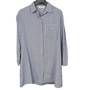 Ripe Maternity Blue Striped‎ Button Front Tunic Shirt Size Small Pockets